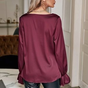 Maroon Cowl Neck Flouce Sleeve Blouse
